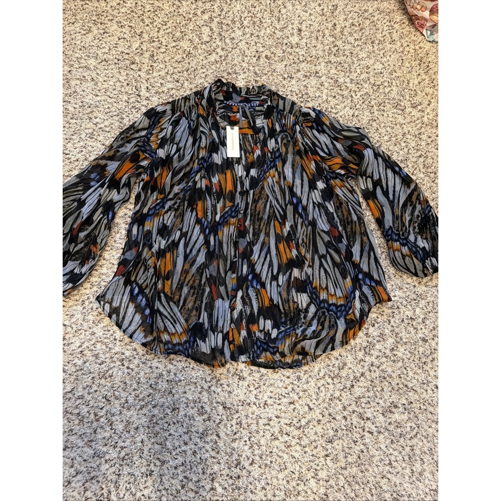 Anthropologie Womens New Blouse Long Balloon Sleeve Sz XS Multicolor Sheer